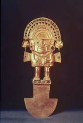 Tumi of ceremonieel mes in de vorm van Naylamp, Chimu